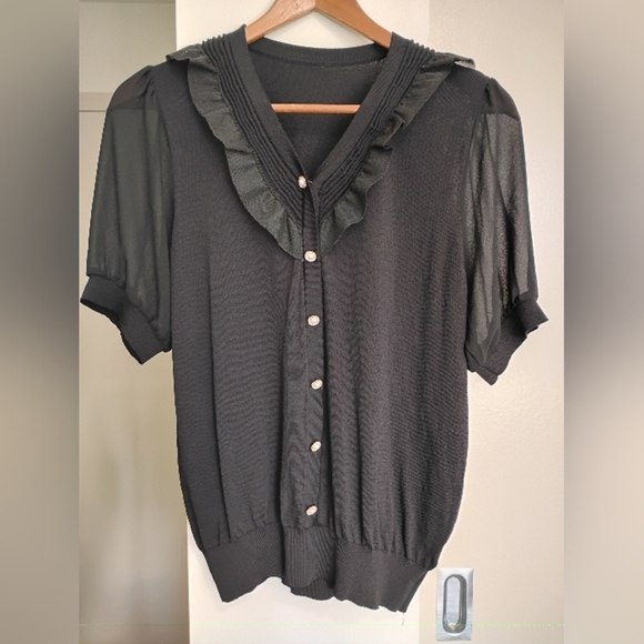 Victorian Grandmacore Witchy Elegant Black Blouse with Button Details - Picture 3 of 11